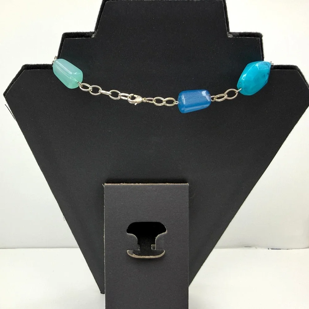 Chunky Acrylic Beaded Statement Necklace and Bracelet Set Blue Green Jewelry